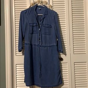 Drawstring waist denim dress